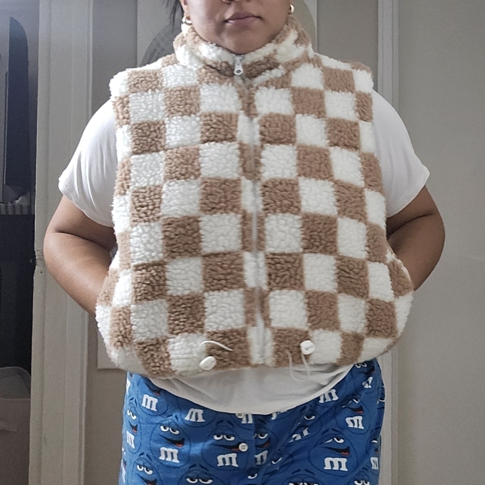 Wild Rose Fuzzy Vest in Brown and Cream - Picture 12 of 12